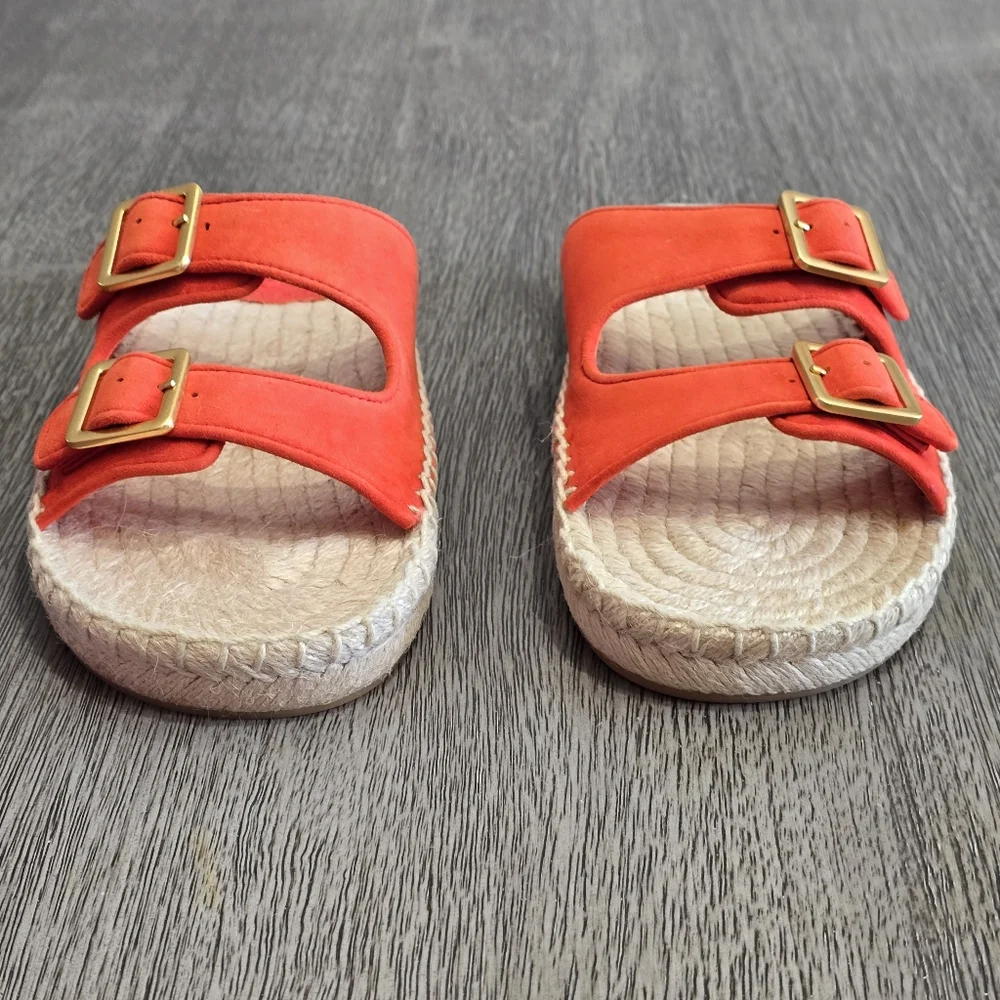 Tory Burch Selby Two Band Suede Leather Espadrille Flat Slide Bright Samba 6.5